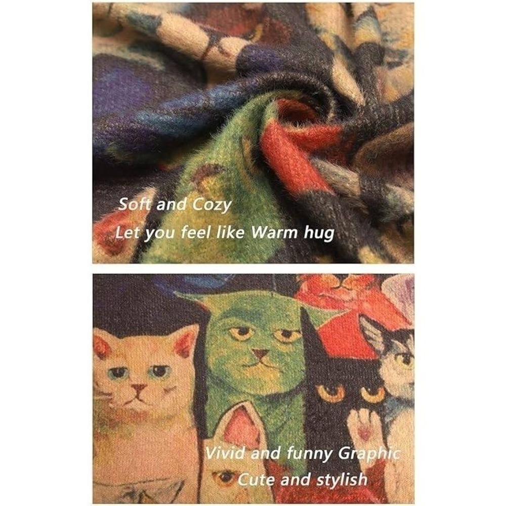 YESNO Whimsical Cat Print Knit Sweater Women All Over Kitten Graphic Soft L - Picture 10 of 10